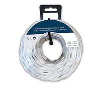 VoltShine Carrete de cable paralelo textil trenzado H05V-K 2 x 1,00 mm² blanco, 5 m; ideal para conexiones eléctricas seguras y duraderas.