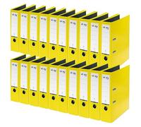 VON Leitz 10550015 - Archivador A4, 20 unidades, cartón con tapa de plástico, ancho de lomo de 80 mm, para 600 hojas, ángel azul y certificado FSC, para escuela, estudio y hogar, color amarillo