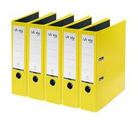 VON Leitz 10551015 - Archivadores A4, cartón con tapa de plástico, ancho de lomo de 80 mm, para 600 hojas, cartón con certificado FSC, para escuela, estudio y hogar, color amarillo