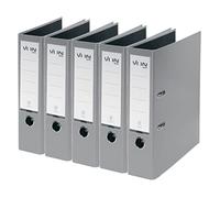 VON Leitz 10551085 - Archivadores A4, cartón con tapa de plástico, ancho de lomo de 80 mm, para 600 hojas, cartón con certificado FSC, para escuela, estudio y hogar, color gris