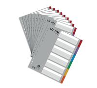 VON Leitz 12950000 12950 - Lote de 10 separadores A4 en blanco, extra anchos, 100% cartón reciclado, 11 agujeros, índice universal para carpetas y carpetas de anillas, multicolor