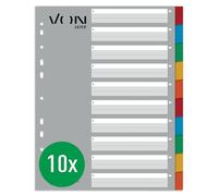 VON Leitz 12990000 - Paquete de 10 índices A4 extra anchos, 100% cartón reciclado, von Leitz Leitz, pestañas en blanco, índice universal de 11 agujeros para grapadoras y carpetas de anillas, 10