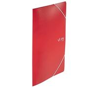 VON Leitz 30070025 - Carpeta de plástico A4 para 150 hojas, 3 solapas, carpeta elástica con impresión VON moderna, carpeta ligera para escuela y hogar, paquete de 5, color rojo