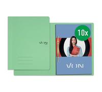 VON Leitz 30130050 - Juego de 10 carpetas A4, cartón, con mecanismo de encuadernación, para 250 hojas, con tapa blanda, para escuela, estudio y hogar, color verde claro