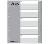 VON Leitz Leitz 12590085 - Separadores numerados para carpetas A4, 1-5, PP, von Leitz Leitz, extra ancho, índice universal de 11 agujeros para carpetas y carpetas de anillas, gris, paquete de 10
