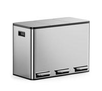 VonHaus Cubo de Basura Cocina Reciclaje, Contenedor Grande, Sistema de Separación de Residuos con Base Antideslizante y Compartimentos Extraíbles (Acero Inoxidable, 45 L (3 x 15 L))