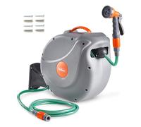 VonHaus Enrollador de Manguera de 20 m: Enrollador de Manguera de pared para Jardín, Retráctil, con Bloqueo Automático, incluye Accesorios de Montaje y pistola rociadora con 8 funciones