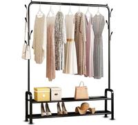 Vonia Perchero de Pie Burro Ropa con Ruedas - Perchero Metálico Movible con Zapatero, 102 x 34 x 152 cm, Resistente y Estable (Negro)