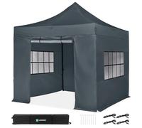 VONROC Carpa para Fiestas Pop-Up - 3x3 m Gris Incl. Paredes Laterales | Diseño modular - Plegable - Impermeable - Protección UV 50+ - Incluye bolsa de almacenamiento