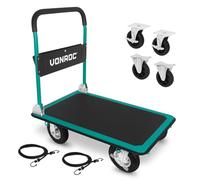 VONROC Carretilla Plegable 300 kg con Ruedas Neumáticas - Carro Plataforma de Carga para Transporte en Superficies Irregulares, Plataforma Antideslizante para Almacén, Taller y Obra