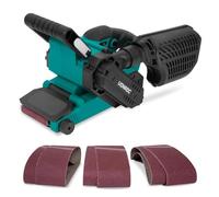 VONROC - Lijadora de banda de 710 W, incluye 6 bandas abrasivas, velocidad variable: 120-380 r/min, incluye una bandeja de recuperación de polvo resistente, apta para bandas abrasivas de 75 x 457 mm