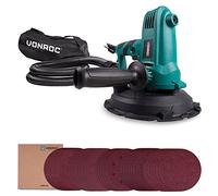 VONROC - Lijadora excéntrica de pared (750 W, para techos y paredes, 180 mm de diámetro, 33 hojas abrasivas, Soft Start - Constant Speed Electronics, manguera y bolsa de polvo