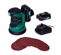 VONROC Lijadora orbital - VPower 20V - Incluye 2 baterías de 2.0Ah y cargador - Ø125mm - Con bolsa de polvo y 12 piezas de papel de lija