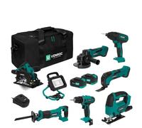 VONROC VPower - Juego de herramientas (20 V, 4 Ah, incluye 7 máquinas, 2 baterías y un cargador)