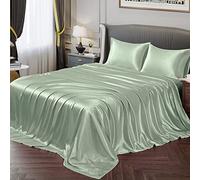 Vonty, Juego de sábanas de satén de tamaño de cama doble, sedosas, suaves, 1 sábana bajera de esquinera profunda + 1 sábana encimera + 2 fundas de almohada, color cristal marino