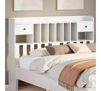 Vorpalize Cabecero blanco con espacio de almacenamiento para cama de 140 cm de madera de pino maciza, ahorro de espacio, con 6 compartimentos y 2 cajones, de pie, ideal para dormitorios pequeños