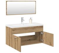 Vorpalize Juego de muebles de baño de 3 piezas, roble Artisan, madera, mueble de baño, armario bajo armario con lavabo empotrado y espejo para baño, lavabo con función de rebosadero