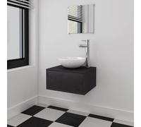Vorpalize Juego de muebles de baño de 4 piezas con lavabo y grifo negro, incluye espejo y accesorios, muebles de baño modernos para baños elegantes