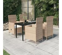 Vorpalize Juego de muebles de jardín de 5 piezas con cojines beige y negro, muebles de balcón resistentes a la intemperie con mesa de cristal, grupo de asientos para exteriores para terraza y jardín