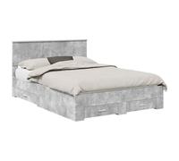 Vorpalize Marco de cama con cajones, color gris hormigón, 140 x 190 cm, material de madera, moderno mueble para dormitorio con espacio de almacenamiento, duradero y estable