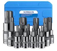 VORXEON Juego de 13 pcs Llaves de Vaso Star T8-T70 1/4 3/8 1/2 Pulgada, Llaves de Vaso Estrella en 50BV30 CR-V y Broca de Acero Aleado S2 con Maletín de Almacenamiento
