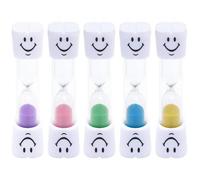 VOSSOT 5 PCS Relojes de Arena 3 Minutos, Temporizador Preciso para Cepillado, Té, Cocina, Oficina y Viaje, Diseño con Sonrisa, Antigolpes y Reutilizable (Azul, Lila, Rosa, Verde, Amarillo)