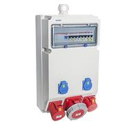 VOTHA® Distribuidor de pared con cable"Weimar" con interruptor FI, enchufe 230 V ~ 2, CEE 16 A, 400 V~ 1, LS 16 A, 1 pin, C 2, CEE 63 A, 400 V~ 1.