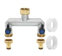 Votoko Distribuidor de Agua del Grifo de 2 Vías, Doble Grifo de Jardin Salida con 2 Adaptador de Grifo 3/4" de Latón Conector, Distribuidor 2 Vias para Cocina Exterior Jardín Césped (2 Vías)