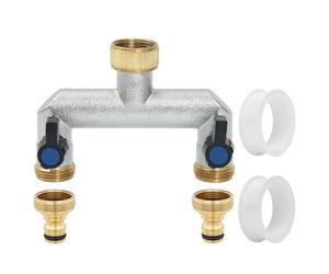 Votoko Distribuidor de Agua del Grifo de 2 Vías, Doble Grifo de Jardin Salida con 2 Adaptador de Grifo 3/4" de Latón Conector, Distribuidor 2 Vias para Cocina Exterior Jardín Césped (2 Vías)