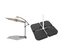 VOUNOT 300 cm Parasol Excentrico, Sombrilla de Jardín con Manivela y Funda Protectora, Protección UV + AKTIVE 62196 - Soporte parasol rellenable cuadrado 4 piezas AKTIVE Garden