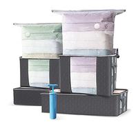 VOUNOT 4 Bolsas de Almacenaje al Vacío y 4 Cajas para Guardar Ropa con Cremallera y Asas, para Guardar Sábanas, Edredones, Almohadas, Mantas, Conjunto de 9 XL