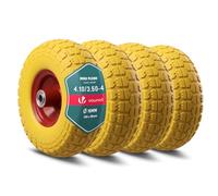 VOUNOT® 4 Ruedas Carretilla Rueda Goma Maciza PU Antipinchazos 4.10/3.50-4" Repuesto Neumático Eje 16mm 260x85mm con Rodamientos de Bolas para Carretillas Obra Carros Jardinería Remolque Amarillo-Rojo