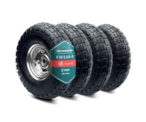 VOUNOT® 4 Ruedas Inflable 4.10/3.50-4" Rueda Completa Neumático Cámara con Válvula Llanta Rodamientos Bolas Eje 16mm 260x85mm Neumáticos Recambio para Carretillas Obra Carros Jardinería Remolque Negro