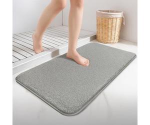 VOUNOT® Alfombra de Baño Antideslizante 40 x 60 cm, Alfombrilla Súper Absorbente y Extra Gruesa de Microfibra Lavable a Máquina, Suave y Acolchada, Gris
