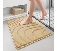 VOUNOT® Alfombra de Baño Antideslizante 60 x 90 cm, Alfombrilla Súper Absorbente y Extra Gruesa de Microfibra con Relieve Ondulado Lavable a Máquina, Suave y Acolchada, Beige