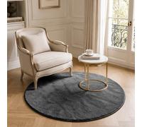 VOUNOT® Alfombra Moderna para Salón Ø 120cm, Pelo Corto Suave y Lavable, con Base y Alfombrilla Antideslizante Doble, para Dormitorio o Habitación, Antracita