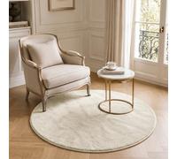 VOUNOT® Alfombra Moderna para Salón Ø 120cm, Pelo Corto Suave y Lavable, con Base y Alfombrilla Antideslizante Doble, para Dormitorio o Habitación, Beige