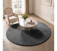 VOUNOT® Alfombra Moderna para Salón Ø 160cm, Pelo Corto Suave y Lavable, con Base y Alfombrilla Antideslizante Doble, para Dormitorio o Habitación, Antracita