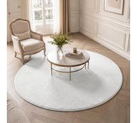 VOUNOT® Alfombra Moderna para Salón Ø 160cm, Pelo Corto Suave y Lavable, con Base y Alfombrilla Antideslizante Doble, para Dormitorio o Habitación, Crema