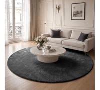 VOUNOT® Alfombra Moderna para Salón Ø 200cm, Pelo Corto Suave y Lavable, con Base y Alfombrilla Antideslizante Doble, para Dormitorio o Habitación, Antracita