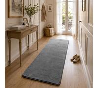 VOUNOT® Alfombra Moderna para Salón 60x180cm, Pelo Corto Suave y Lavable, con Base y Alfombrilla Antideslizante Doble, para Dormitorio o Habitación, Antracita