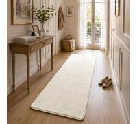 VOUNOT® Alfombra Moderna para Salón 60x180cm, Pelo Corto Suave y Lavable, con Base y Alfombrilla Antideslizante Doble, para Dormitorio o Habitación, Beige