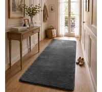 VOUNOT® Alfombra Moderna para Salón 80x200cm, Pelo Corto Suave y Lavable, con Base y Alfombrilla Antideslizante Doble, para Dormitorio o Habitación, Antracita