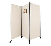 VOUNOT® Biombo Separador Plegable 3 Paneles Separador de Ambientes con Ruedas 262x30x180 cm Pantalla Privacidad Tela Poliéster Marco Metal Divisor de Habitación para Oficina Dormitorio Interior Beige