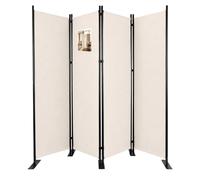 VOUNOT® Biombo Separador Plegable 4 Paneles Separador de Ambientes 228x30x164 cm Pantalla de Privacidad Tela Poliéster y Marco Metal Divisor de Habitación para Hogar Oficina Dormitorio Interior Beige