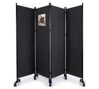 VOUNOT® Biombo Separador Plegable 4 Paneles Separador de Ambientes con Ruedas 228x30x171 cm Pantalla Privacidad Tela Poliéster Marco Metal Divisor Habitación para Oficina Dormitorio Interior Antracita