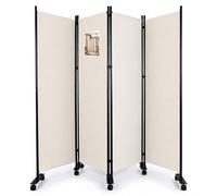 VOUNOT® Biombo Separador Plegable 4 Paneles Separador de Ambientes con Ruedas 228x30x171 cm Pantalla Privacidad Tela Poliéster Marco Metal Divisor de Habitación para Oficina Dormitorio Interior Beige