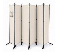 VOUNOT® Biombo Separador Plegable 6 Paneles Separador de Ambientes con Ruedas 340x30x171 cm Pantalla Privacidad Tela Poliéster Marco Metal Divisor de Habitación para Oficina Dormitorio Interior Beige