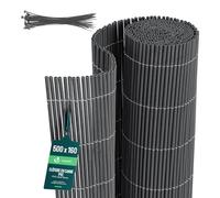 VOUNOT® Cañizo de PVC Imitación a Mimbre Cerramiento Mimbre Artificial en PVC Alta Durabilidad con Bridas Cañas Enteras de 7,5 mm Valla Decoración Jardín Terraza Ocultación Exterior 1.6x5M Antracita