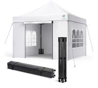 VOUNOT® Carpa Plegable Gazebo 3x3m Reforzado con 4 Paredes Laterales Sacos Arena y Bolsa de Transporte Cenador Resistente Pabellón de Jardín para Camping, Fiestas, Exterior, Color Blanco
